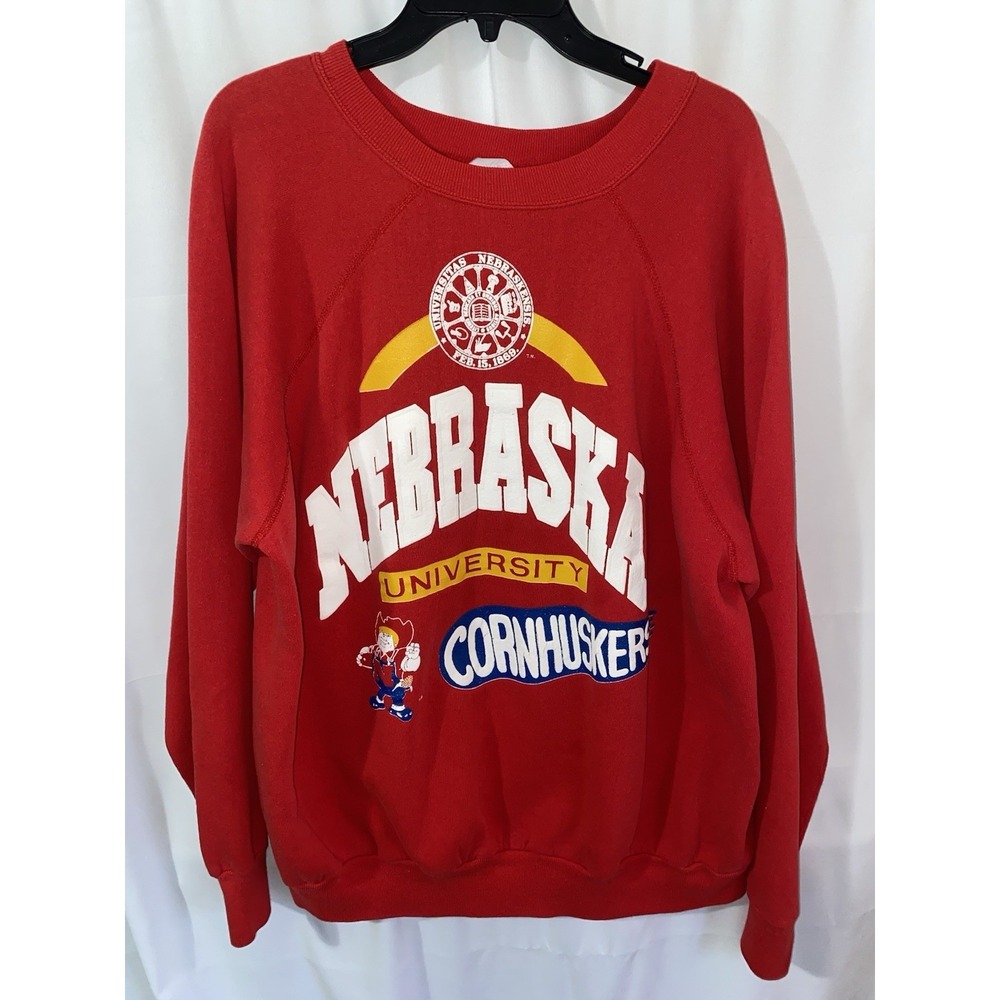 Vintage Nebraska Cornhuskers Raglan‎ Crewneck Sweatshirt Red 80s 90s